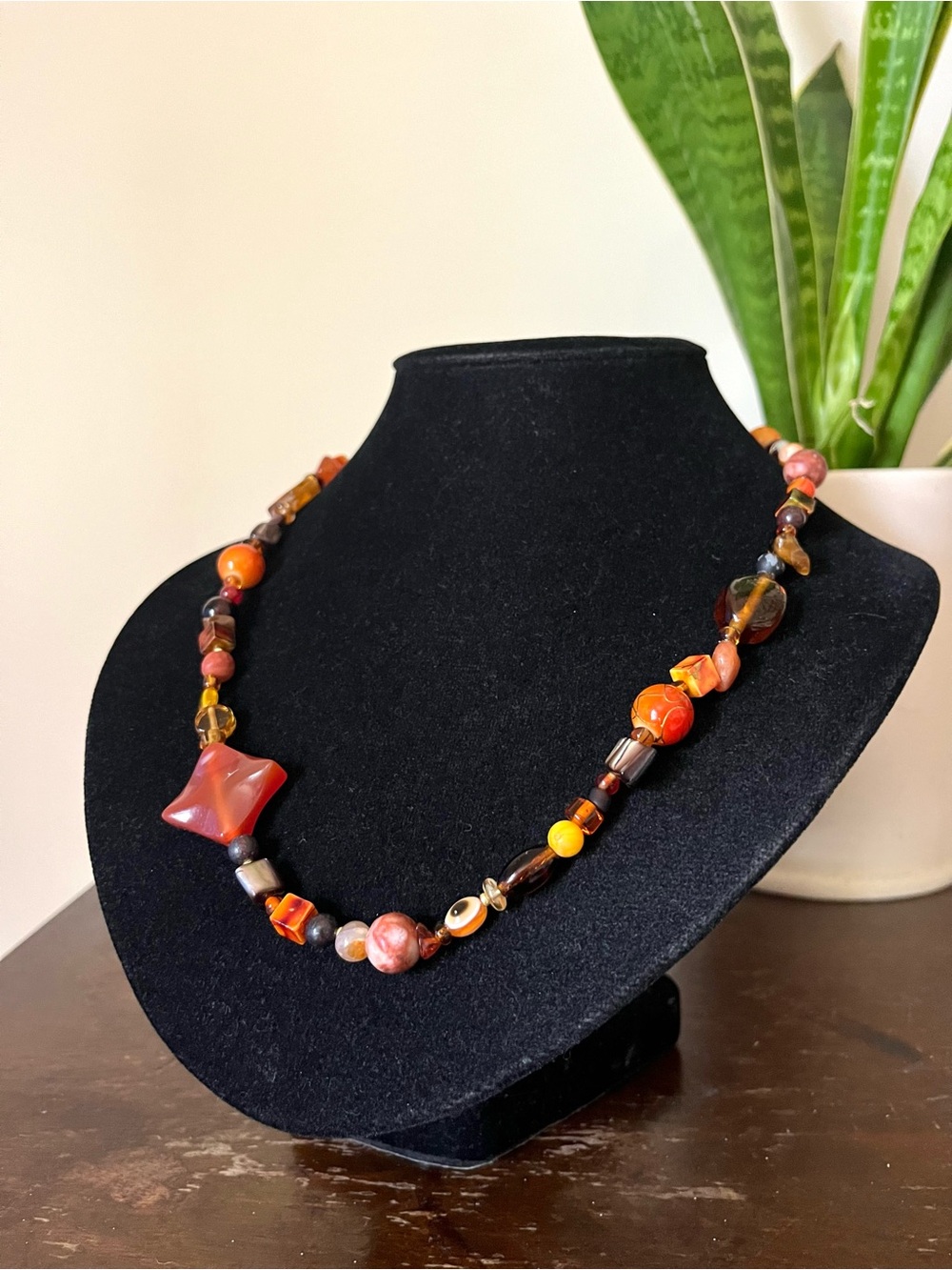 “Amber Sunset” Mixed Glass Beaded Necklace